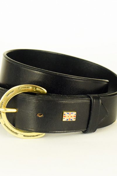 SALE - Black 1 1/2″ Belt with Brass Horse Shoe Buckle - Mens 32" Waist Ladies 10 (674)