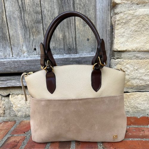 British handmade cream leather and suede handbag